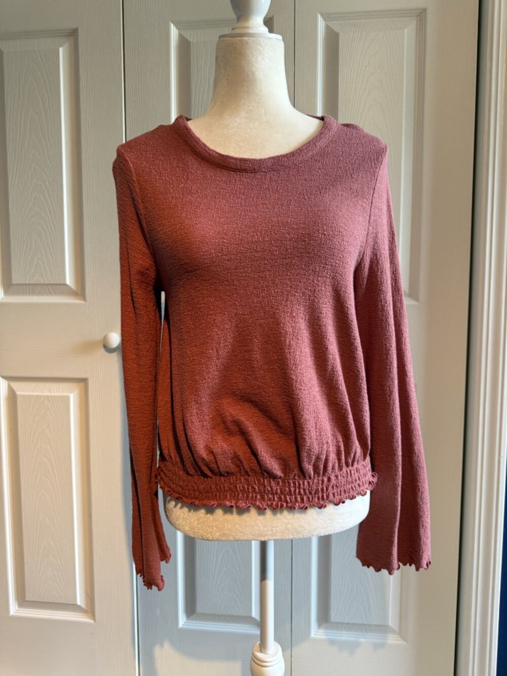 Madewell Texture & Thread Smocked Bell Sleeve Top Women's Size Small Pink Mauve